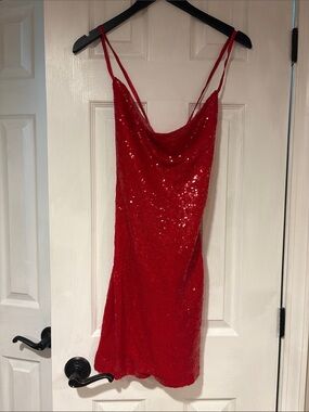 Francesca's Red Sequined Cowl Slip Mini Dress